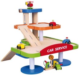 Duży Drewniany Dwupoziomowy garaż z akcesoriami Car Service Viga Toys