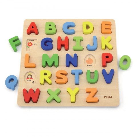 Puzzle Edukacyjne Drewniana Układanka Alfabet Literki Viga Toys Montessori