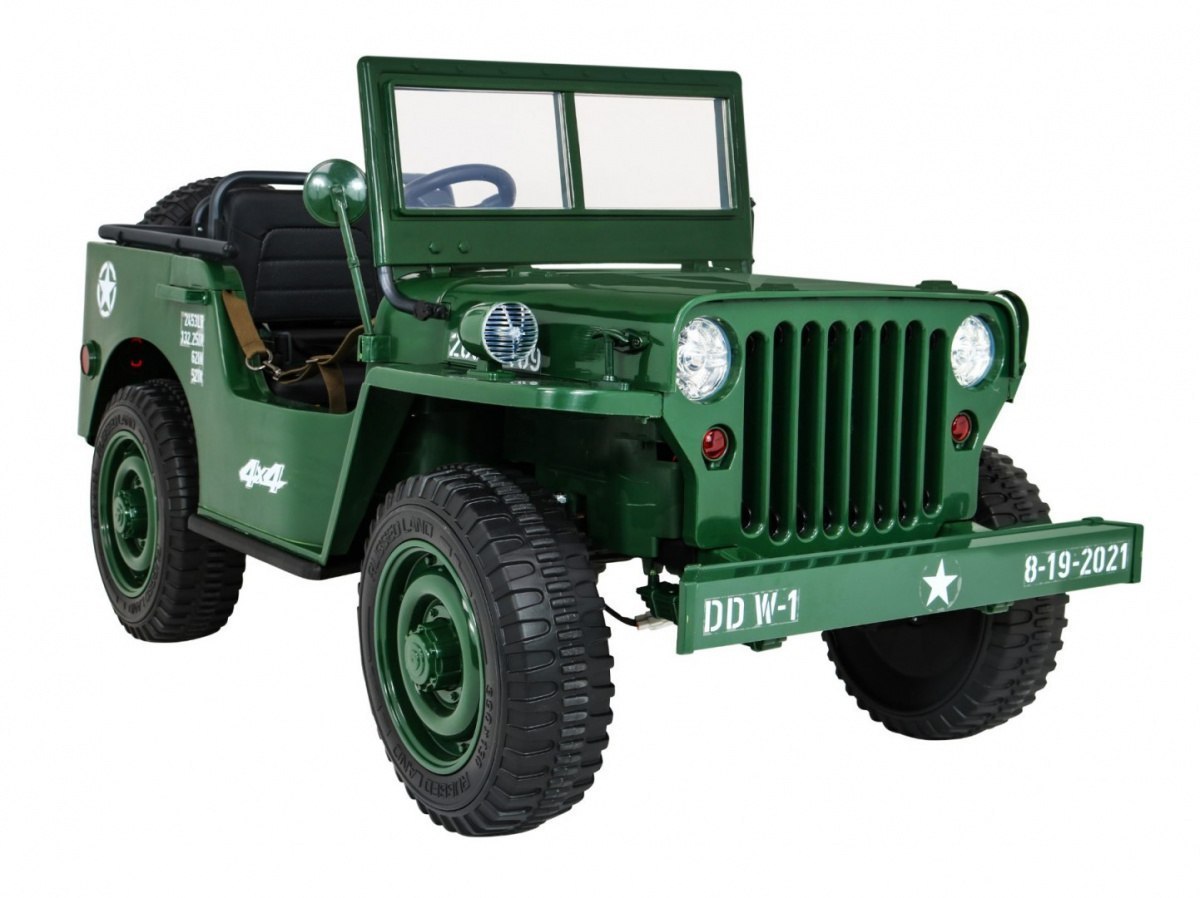 Auto Jeep Willys na akumulator Retro Wojskowy 24V 4x4 Zielony
