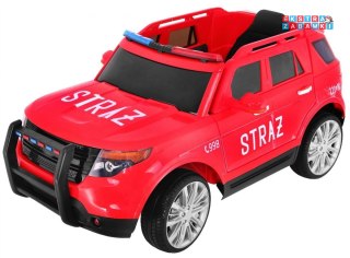 Czerwone Auto SUV Straż Pożarna na akumulator - Syreny, Światła, Megafon, Pilot, Wolny Start, Naklejki