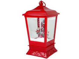Świąteczny Lampion Światełka Sypiący Śnieg Mikołaj Czerwona