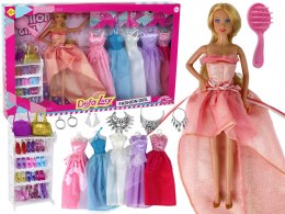 Lalka Dla Dzieci Długie Blond Włosy Szafa Buty Sukienki Akcesoria Różowa