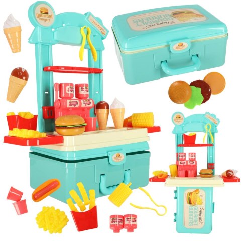 Kuchnia dla dzieci w walizce zestaw do hamburgerów fastfood lody frytki 55cm