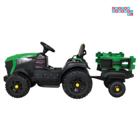 [BDM0925] Traktor TITANIUM z przyczepą 2x45W 12V/7Ah pilot, pokrowiec, koła EVA, MP3 - zielony