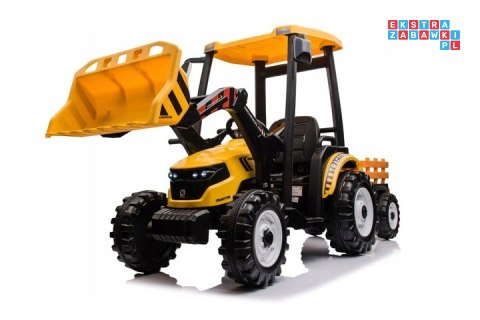 [JS3158B] Mega traktor D68 2x200W 24V/10Ah z łyżką i przyczepką ekoskóra, pilot, LED - żółty