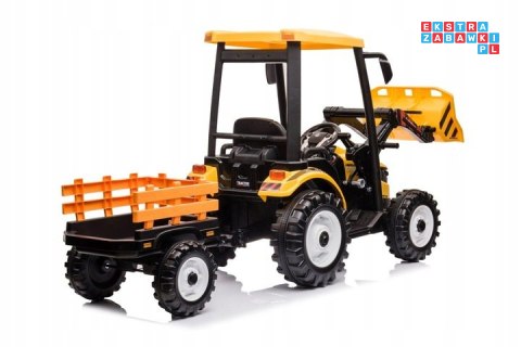 [JS3158B] Mega traktor D68 2x200W 24V/10Ah z łyżką i przyczepką ekoskóra, pilot, LED - żółty