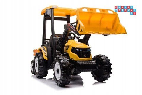 [JS3158B] Mega traktor D68 2x200W 24V/10Ah z łyżką i przyczepką ekoskóra, pilot, LED - żółty