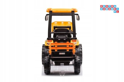 [JS3158B] Mega traktor D68 2x200W 24V/10Ah z łyżką i przyczepką ekoskóra, pilot, LED - żółty