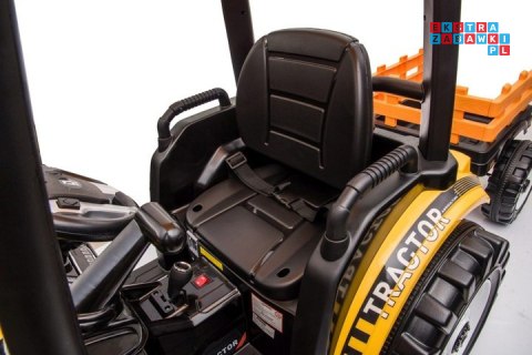 [JS3158B] Mega traktor D68 2x200W 24V/10Ah z łyżką i przyczepką ekoskóra, pilot, LED - żółty