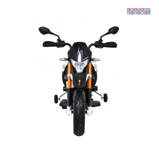 Motorek Aprilia na akumulator - czarny, 2x25W 12V/7Ah, ekoskóra, koła EVA, panel audio, USB, MP3 [A07]