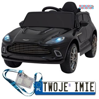 Czarny Aston Martin DBX na akumulator - 4x25, 12V/7Ah, Pilot, EVA, Wolny Start, Audio, LED - [S310]