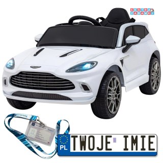 Biały Aston Martin DBX na akumulator - 4x25, 12V/7Ah, Pilot, EVA, Wolny Start, Audio, LED - [S310]