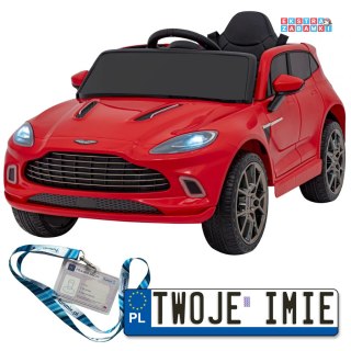 Czerwony Aston Martin DBX na akumulator - 4x25, 12V/7Ah, Pilot, EVA, Wolny Start, Audio, LED - [S310]