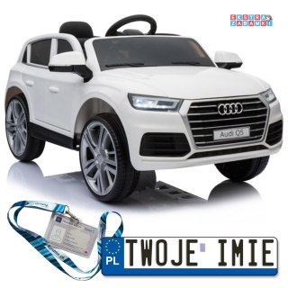 Białe Audi Q5 na akumulator - 2x45W, Pilot, Ekoskóra, EVA, LED