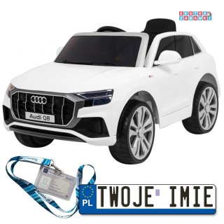 Białe Audi Q8 Lift na akumulator - Pilot, EVA, Wolny Start, MP3, USB, LED