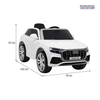 Białe Audi Q8 Lift na akumulator - Pilot, EVA, Wolny Start, MP3, USB, LED