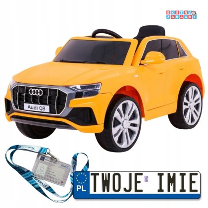 Żółte Audi Q8 Lift na akumulator - 2x35W, 12V/4.5Ah, Pilot, EVA, Wolny Start, MP3, LED - [JJ2066]