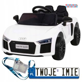 Białe Audi R8 na akumulator - 2x35W, Pilot, EVA, wolny start, MP3, LED