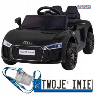 Czarne Audi R8 na akumulator - 2x35W, 6V/9Ah, pilot, EVA, wolny start, MP3, LED - [HL1818]