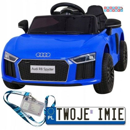 Niebieskie Audi R8 na akumulator - 2x35W, 6V/9Ah, pilot, EVA, wolny start, MP3, LED - [HL1818]