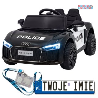 Czarne Audi R8 na akumulator - 2x35W, 6V/9Ah, pilot, EVA, wolny start, MP3, LED - [HL1818]