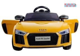 Żółte Audi R8 Spyder na akumulator - 2x45W, 6V/9Ah, z pilotem, ekoskóra, EVA, LED - [2329]