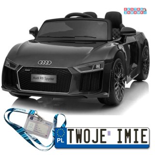Czarne Audi R8 Spyder na akumulator - 2x45W, ekoskóra, EVA, LED, MP3