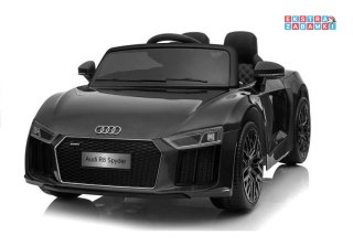 Czarne Audi R8 Spyder na akumulator - 2x45W, ekoskóra, EVA, LED, MP3