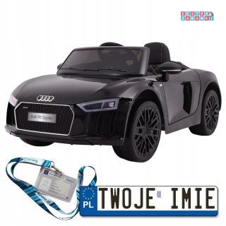 Czarne Audi R8 Spyder na akumulator - 2x45W, 12V/7Ah, Pilot, EVA, Wolny Start, MP3, LED - [JJ2198]