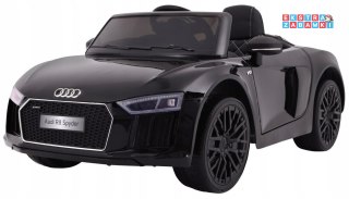 Czarne Audi R8 Spyder na akumulator - 2x45W, 12V/7Ah, Pilot, EVA, Wolny Start, MP3, LED - [JJ2198]