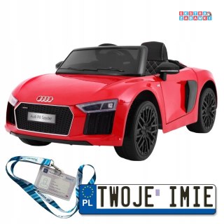 Czerwone Audi R8 Spyder na akumulator - 2x45W, 12V/7Ah, Pilot, EVA, Wolny Start, MP3, LED - [JJ2198]