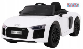 Białe Audi R8 Spyder na akumulator - 2x45W, 12V/7Ah, Pilot, EVA, Wolny Start, MP3, LED - [JJ2198]