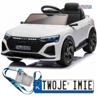 Białe Audi SQ8 na akumulator - 2x35W, 12V/9Ah, ekoskóra, EVA, bluetooth - [BRD-2168]