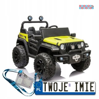 Żółte Auto HC8988 na akumulator - 4x45W, ekoskóra, koła EVA, bluetooth, pasy
