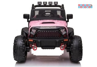 Różowe Auto JC666 na akumulator - 2x200W, 24V/7Ah, ekoskóra, EVA, MP3, bluetooth - [7487]