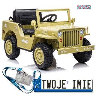 Khaki Wojskowe auto terenowe JH-103 na akumulator - 4x45W, 12V/7Ah, Ekoskóra, EVA, LED - [14973]