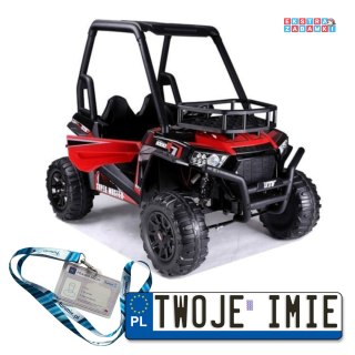 Czerwone Auto terenowe JS360-1 buggy na akumulator dwuosobowy - czerwony, 2x200W, Ekoskóra, Koła EVA, LED, MP3, Pasy [7469]
