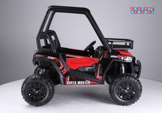 Czerwone Auto terenowe JS360-1 buggy na akumulator dwuosobowy - czerwony, 2x200W, Ekoskóra, Koła EVA, LED, MP3, Pasy [7469]