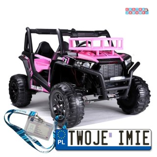 Różowe Auto JS360 na akumulator - różowy, 24V, 2X200W, Ekoskóra, EVA, LED, USB, MP3, Pasy