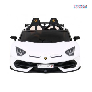 Białe Lamborghini SVJ DRIFT na akumulator - 24V/7Ah, funkcja drift, LED, koła EVA, pilot - [SX2028]