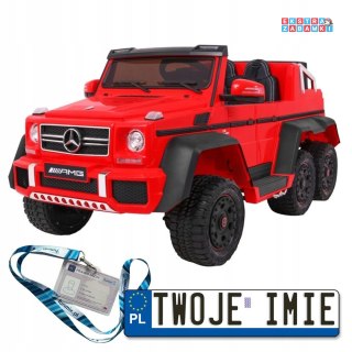 Czerwone Auto Mercedes G63 6x6 na akumulator - 2 Pedały gazu, Regulacja siedzenia, MP4, LED, Bagażnik, Kufer dla rodzica