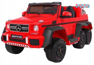 Czerwone Auto Mercedes G63 6x6 na akumulator - 2 Pedały gazu, Regulacja siedzenia, MP4, LED, Bagażnik, Kufer dla rodzica
