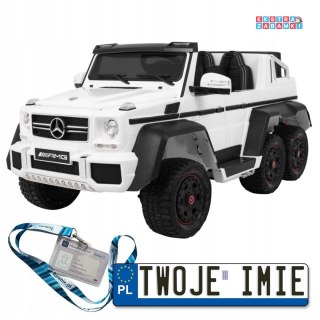 Białe Auto Mercedes G63 6x6 na akumulator - 2 Pedały gazu, Regulacja siedzenia, Audio LED, Bagażnik, Kufer dla rodzica