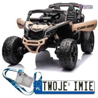 Beżowe Auto Buggy na akumulator - beżowy, ekoskóra, EVA, LED, Bluetooth, Radio FM