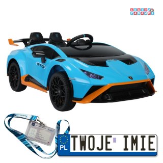 Niebieskie Lamborghini STO DRIFT na akumulator - 2x45W, 24V/4.5Ah, z Pilotem, EVA, LED - [15524]