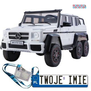 Białe Auto Na Akumulator Mercedes G63 6x6 - Bluetooth, Ekoskóra, EVA, LED, USB