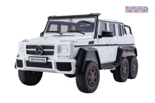 Białe Auto Na Akumulator Mercedes G63 6x6 - Bluetooth, Ekoskóra, EVA, LED, USB