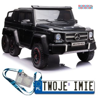 Czarne Mercedes G63 6x6 na akumulator - Bluetooth, Ekoskóra, EVA, LED, USB