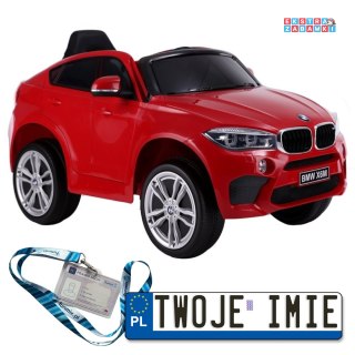 Czerwone BMW X6 na akumulator - Ekoskóra, EVA, LED, Pilot