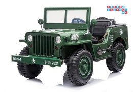 [7456] Wojskowy terenowy jeep samochód JH101 na akumulator 4x45W 12V/14Ah Ekoskóra Pilot MP3 EVA - zielony